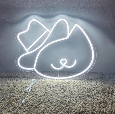 NEONIP-Insegna al neon a LED adorabile gatto con cappello fatta a mano al 100%.