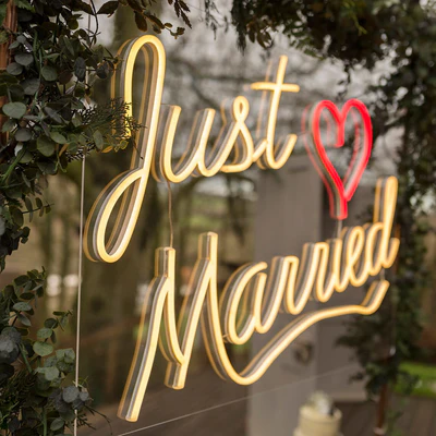 NEONIP-Insegna luminosa al neon a LED Just Married fatta a mano al 100%.