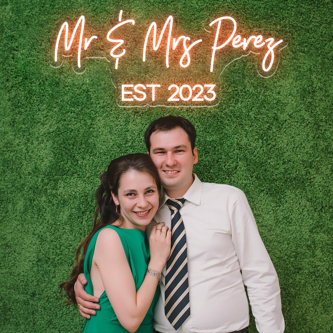 NEONIP-Personalized 100% Handmade Mr & Mrs Wedding LED Neon Sign with Your Family Name and Establish Date