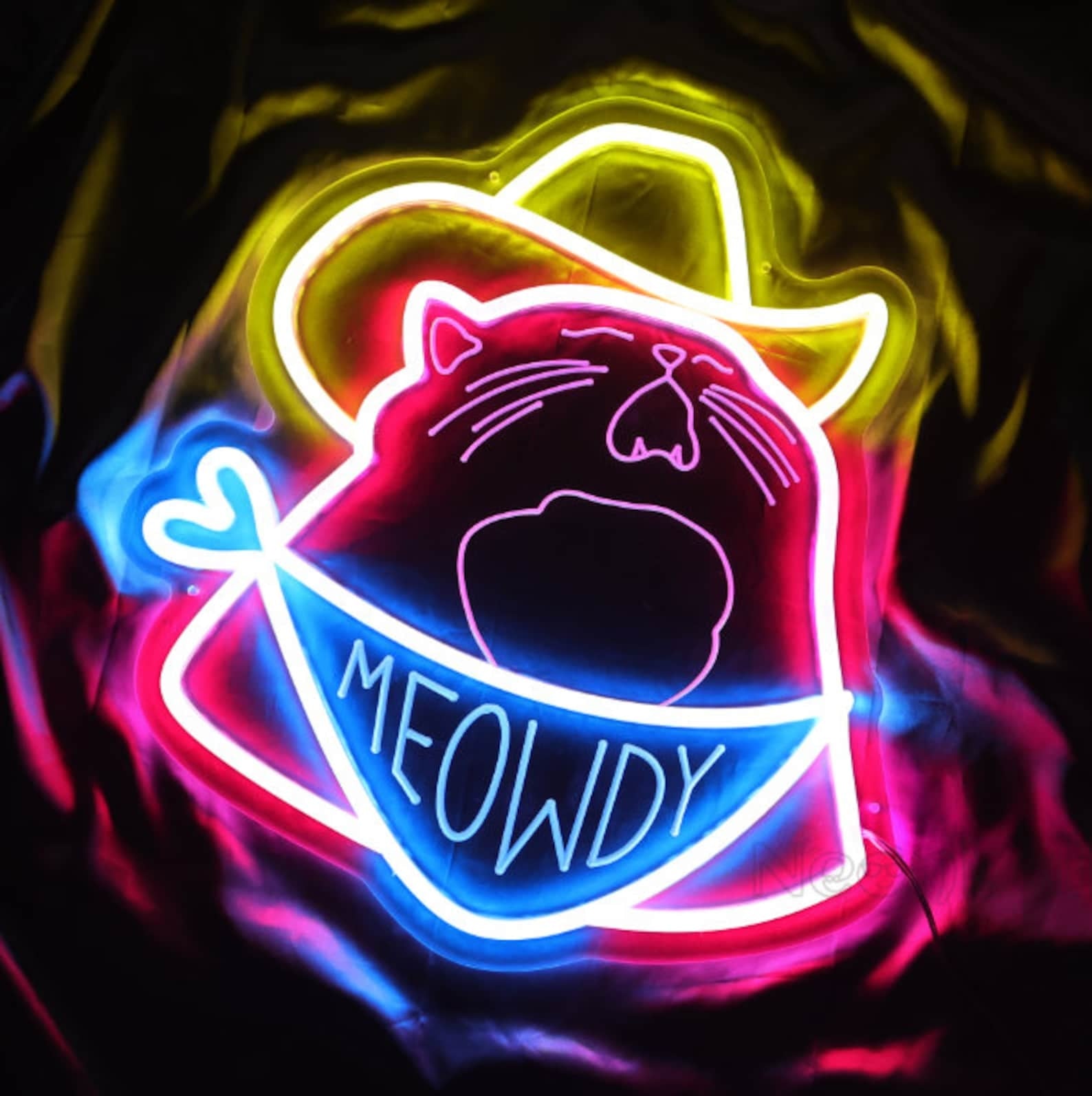 NEONIP-100% Handmade Custom Cowboy Kitty neon sign, Meowdy Neon Sign, Cat LED Sign