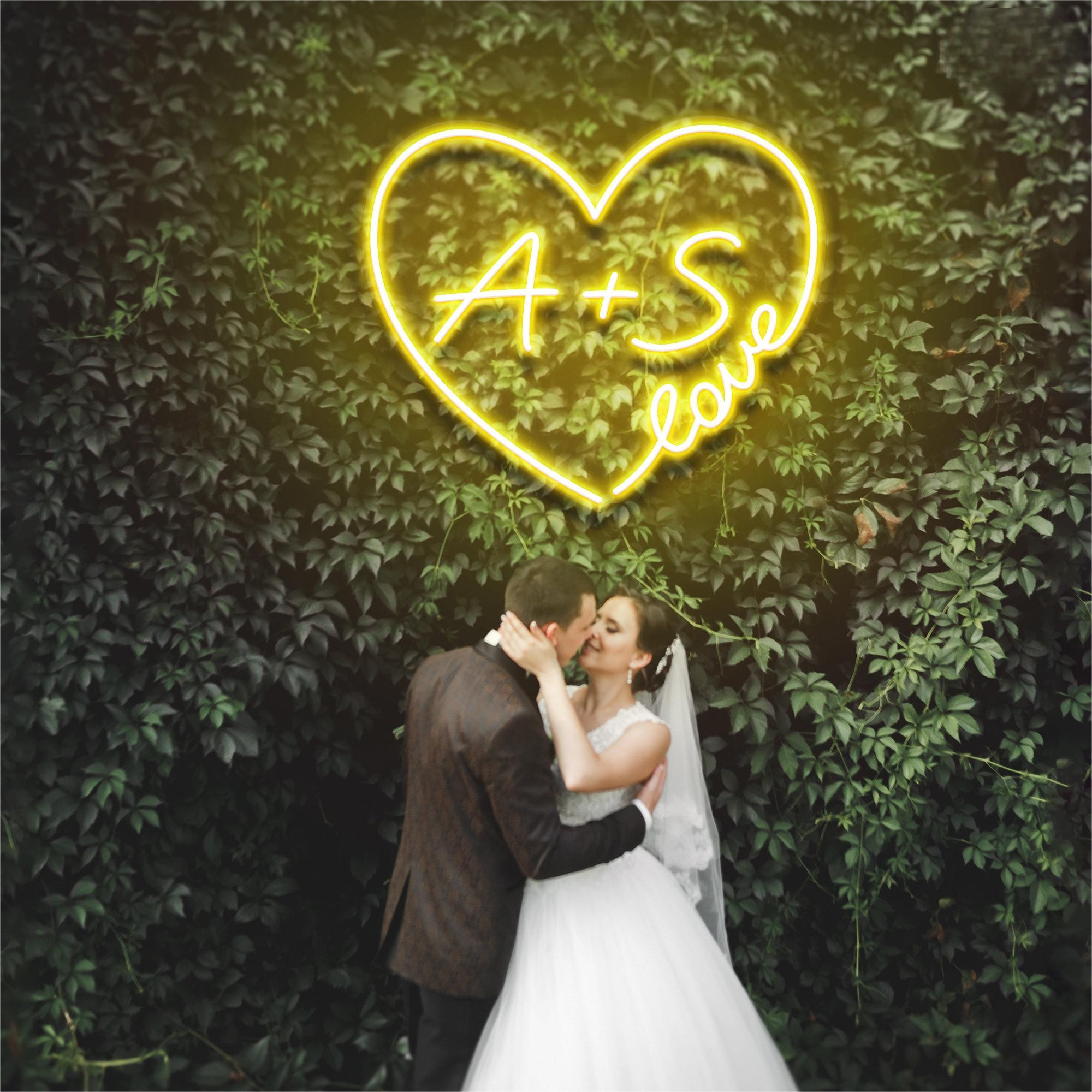 NEONIP-Personalized 100% Handmade Wedding LED Neon Sign with Love Heart and Your Initial Letters