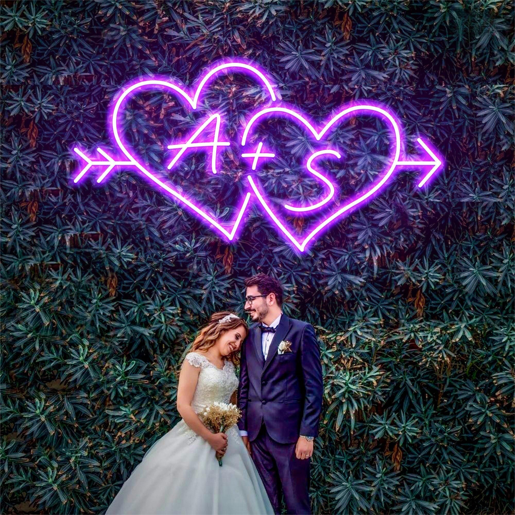 NEONIP-Personalized 100% Handmade Wedding LED Neon Sign with Cupid's Arrow and Your Initial Letters
