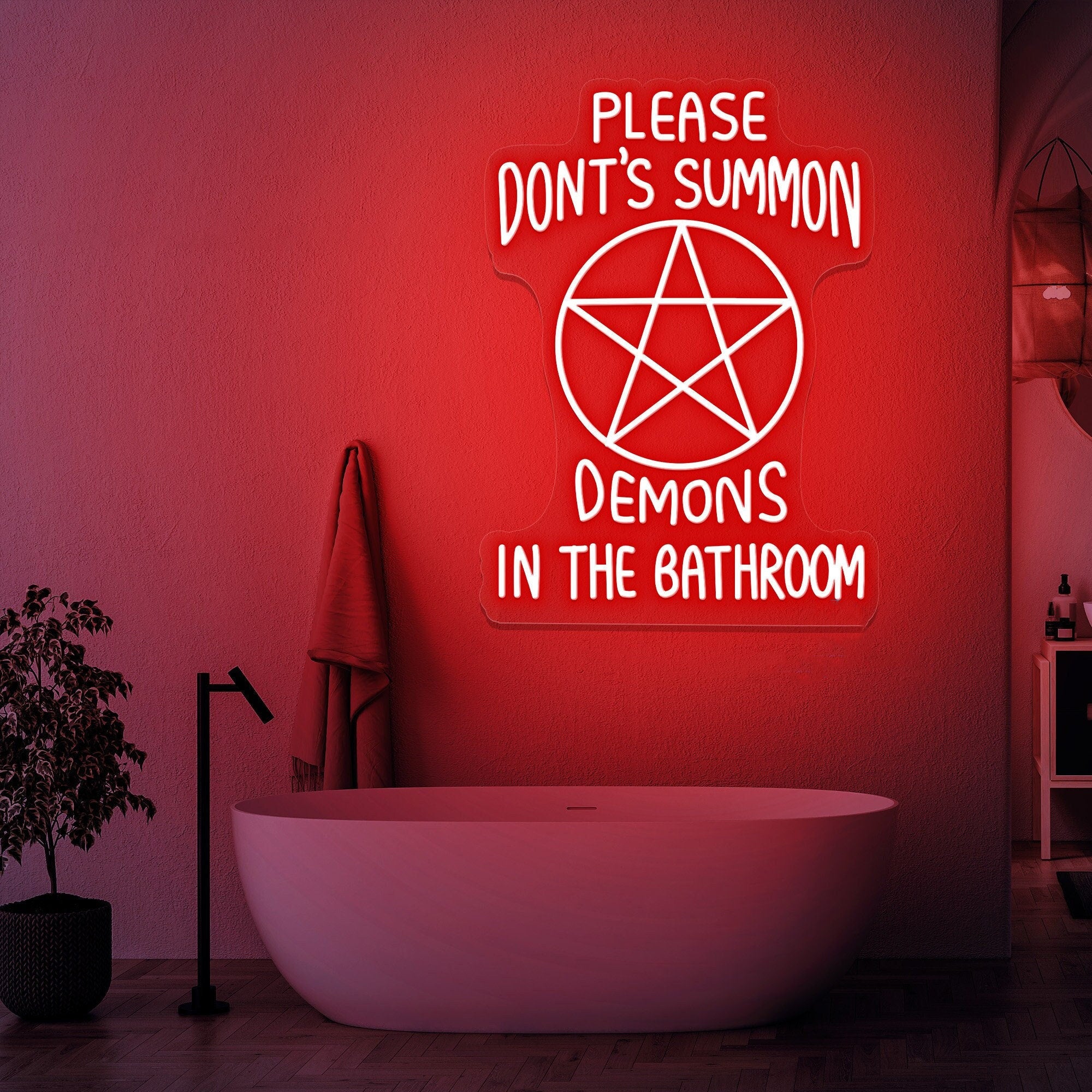 NEONIP-100% Handmade Don??t Summon Demons In The Bathroom Neon Sign Gothic Room Decor