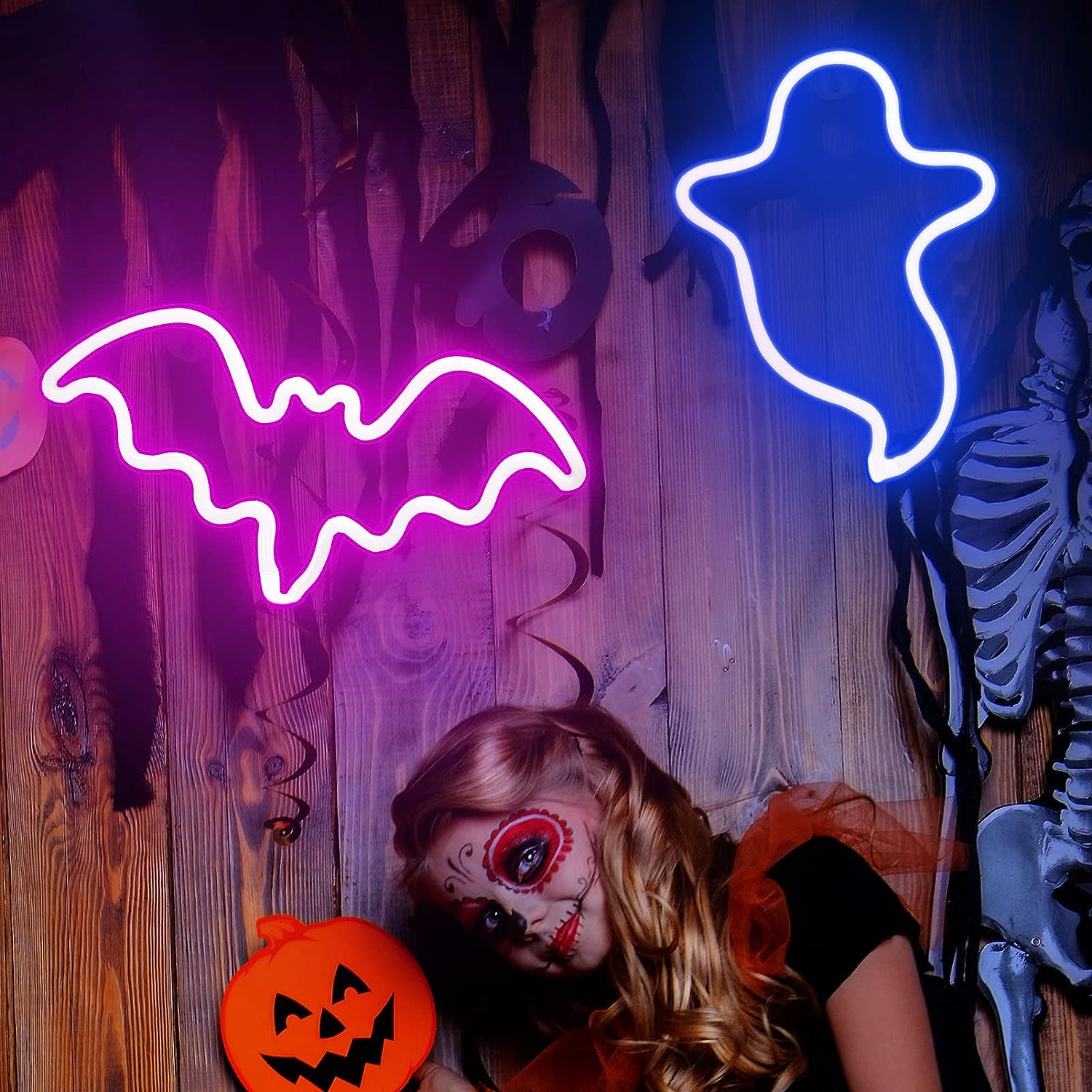 NEONIP-100% Handmade Bat and Ghost 2 Pack Halloween Decoration Neon Sign