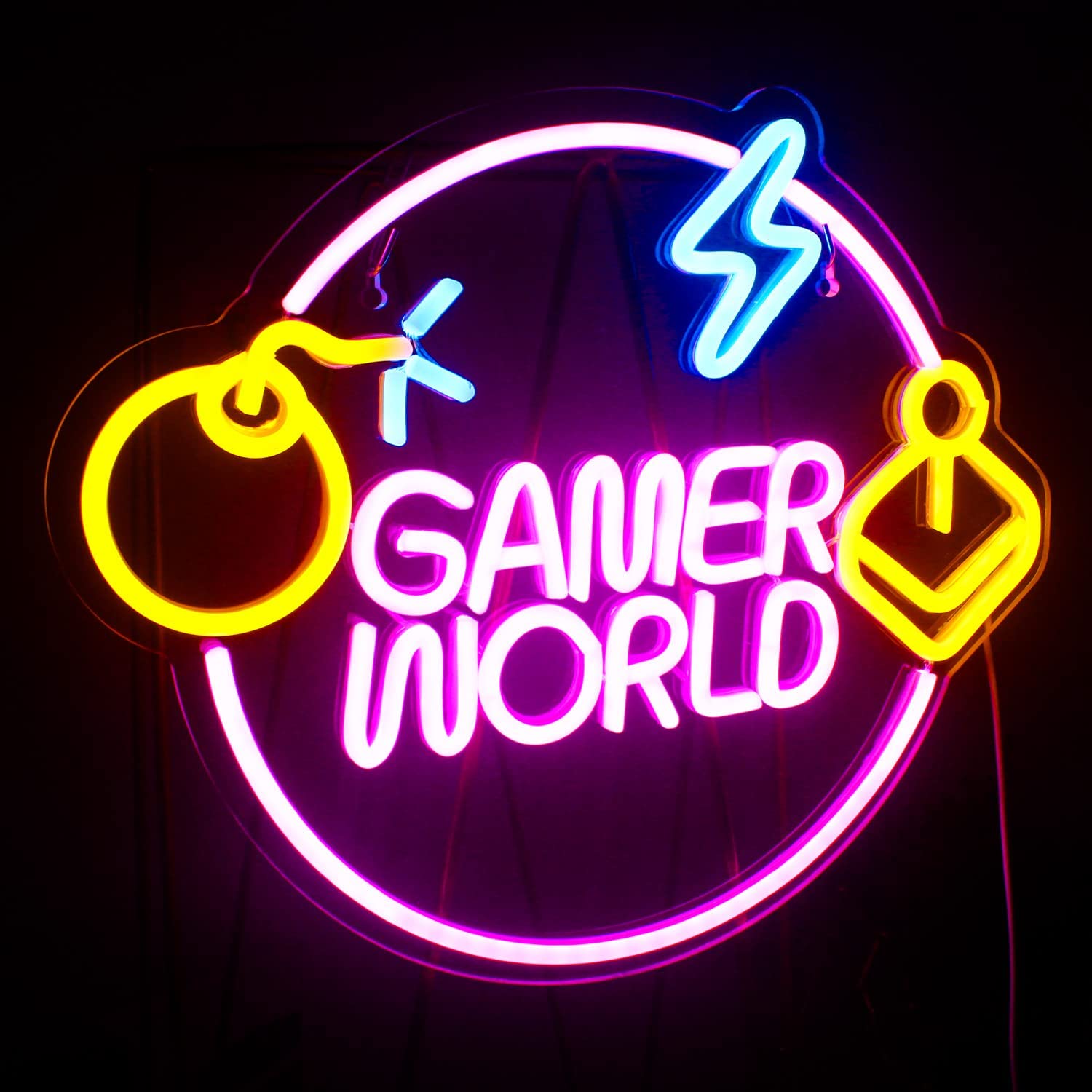 NEONIP-Insegna al neon LED Gamer World fatta a mano al 100%.