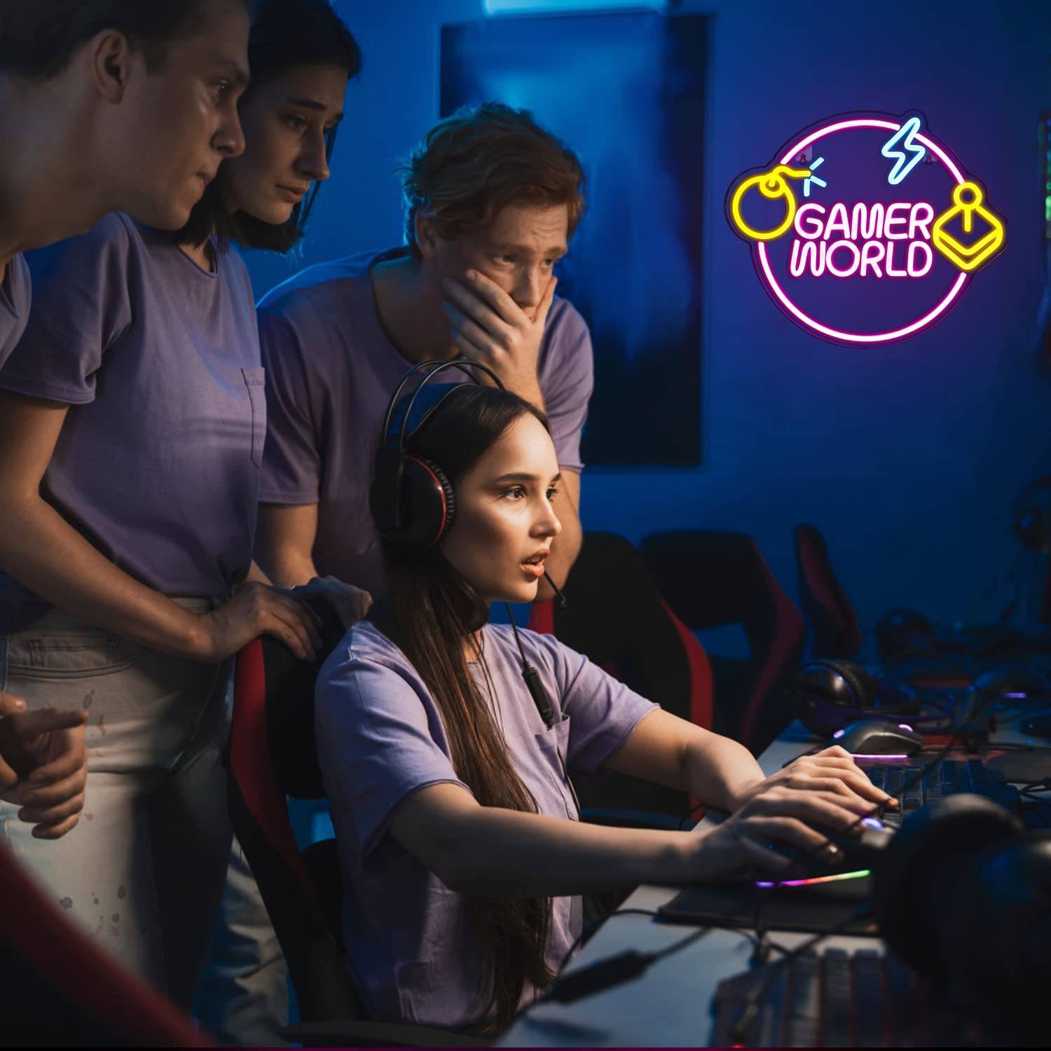 NEONIP-Insegna al neon LED Gamer World fatta a mano al 100%.