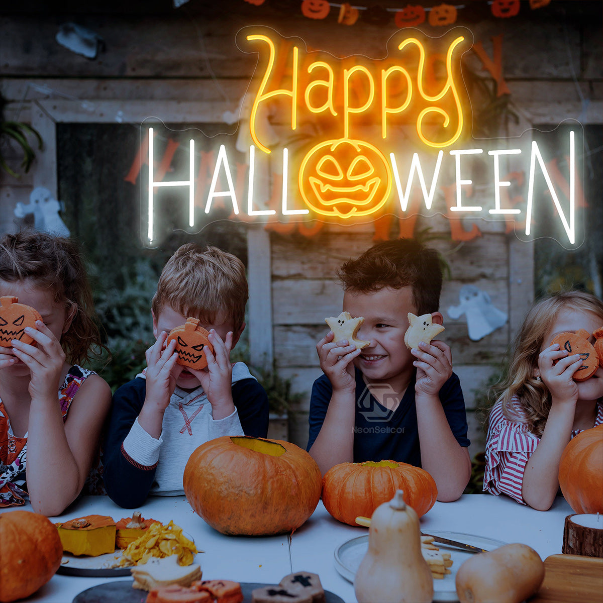 NEONIP-100% Handmade Happy Halloween Neon Sign, Pumpkin Decor