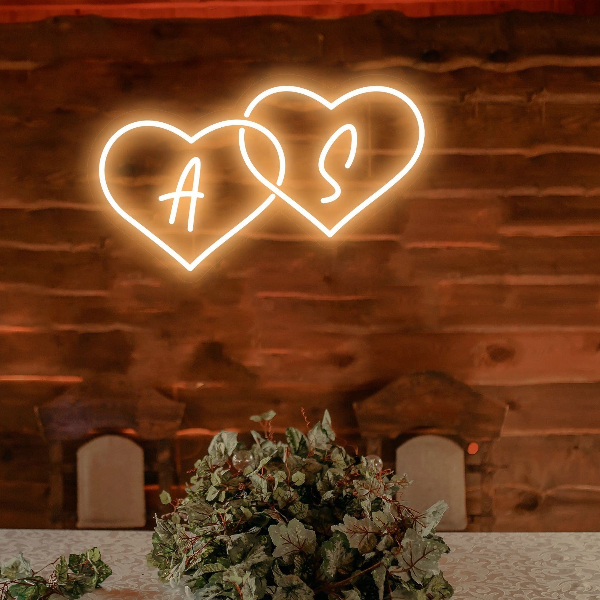 NEONIP-Personalized 100% Handmade Wedding LED Neon Sign with Heart to Heart and Your Initial Letters